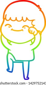 rainbow gradient line drawing of a cartoon happy boy