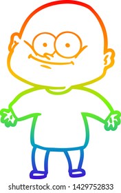 rainbow gradient line drawing of a cartoon bald man staring