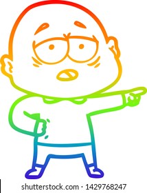 rainbow gradient line drawing of a cartoon tired bald man