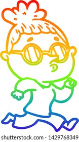 rainbow gradient line drawing of a cartoon woman wearing glasses