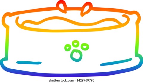 rainbow gradient line drawing of a cartoon pet bowl