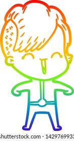 rainbow gradient line drawing of a cartoon happy hipster girl
