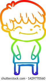 rainbow gradient line drawing of a cartoon happy boy