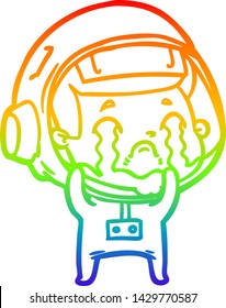 rainbow gradient line drawing of a cartoon crying astronaut