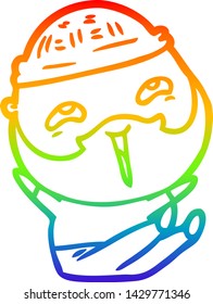 dibujo de una línea de gradiente de arco iris de un hombre barbudo feliz