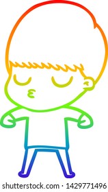 rainbow gradient line drawing of a cartoon calm boy