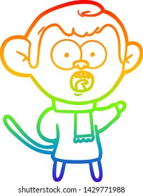 rainbow gradient line drawing of a cartoon shocked monkey