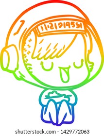dibujo de una mujer astronauta de dibujos animados con gradiente de color arcoiris