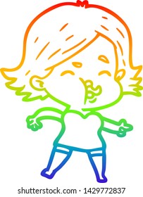 rainbow gradient line drawing of a cartoon girl pulling face