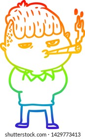 rainbow gradient line drawing of a cartoon man smoking