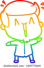 rainbow gradient line drawing of a cartoon happy man