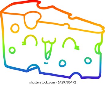 rainbow gradient line drawing of a cartoon cheese