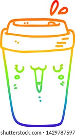 rainbow gradient line drawing of a cartoon coffee cup