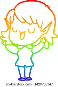 rainbow gradient line drawing of a cartoon elf girl