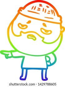 Regenbogen-Farbverlauf-Linie Zeichnung eines Cartoon besorgt Mann mit Bart