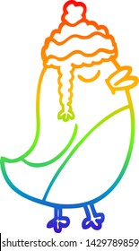 dibujo de la línea de gradiente del arcoiris de una caricatura de navidad robin