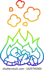 rainbow gradient line drawing of a cartoon hot coals