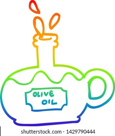 dibujo de la línea de gradiente del arco iris de una botella de dibujos animados de aceite de oliva