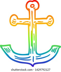 dibujo de línea de gradiente de arco iris de un ancla de barcos de dibujos animados
