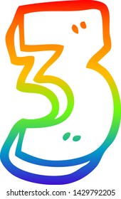 rainbow gradient line drawing of a cartoon number three