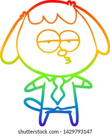 rainbow gradient line drawing of a cartoon bored dog in office clothes