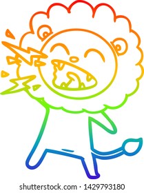 rainbow gradient line drawing of a cartoon roaring lion