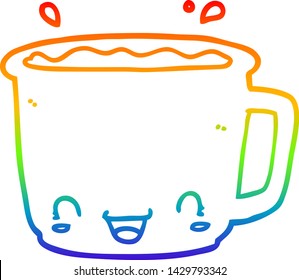 Regenbogen-Farbverlauf-Zeichnung einer Cartoon-Tasse Kaffee