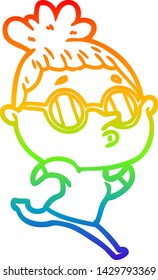 rainbow gradient line drawing of a cartoon woman wearing glasses