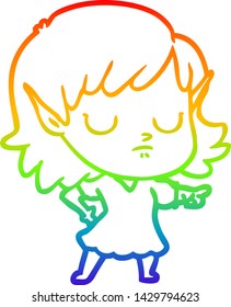rainbow gradient line drawing of a cartoon elf girl