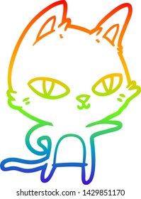 rainbow gradient line drawing of a cartoon cat staring