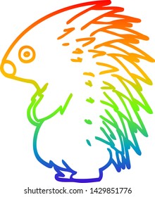rainbow gradient line drawing of a cartoon spiky hedgehog