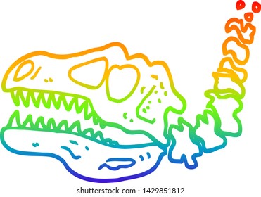 rainbow gradient line drawing of a cartoon dinosaur bones