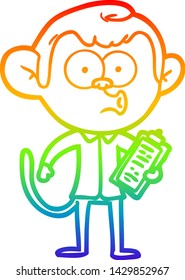 rainbow gradient line drawing of a cartoon salesman monkey