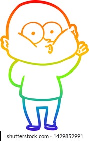 rainbow gradient line drawing of a cartoon bald man staring
