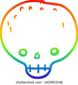rainbow gradient line drawing of a cartoon skull