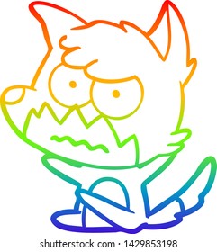 rainbow gradient line drawing of a cartoon annoyed fox
