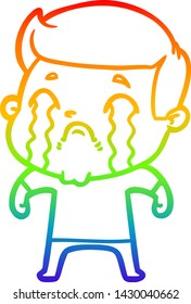 dibujo de una línea de gradiente de arco iris de un hombre de dibujos animados llorando