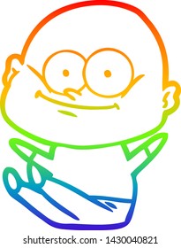 rainbow gradient line drawing of a cartoon bald man staring