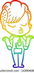 rainbow gradient line drawing of a cartoon pretty hipster girl
