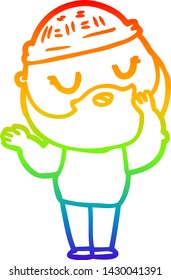 dibujo de una línea de degradado de arco iris de un hombre de dibujos animados con barba