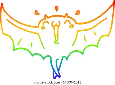 rainbow gradient line drawing of a cartoon happy vampire bat