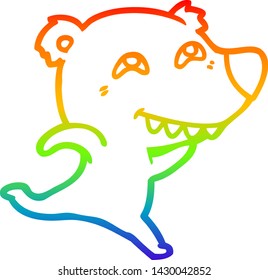 rainbow gradient line drawing of a cartoon polar bear showing teeth