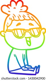 dibujo de una mujer feliz con un degradado de arco iris usando espectáculos