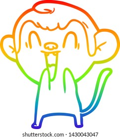rainbow gradient line drawing of a cartoon laughing monkey