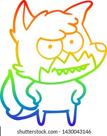 rainbow gradient line drawing of a cartoon grinning fox