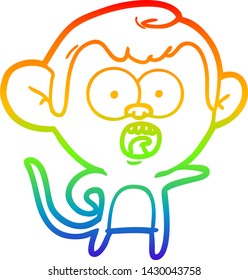 rainbow gradient line drawing of a cartoon shocked monkey