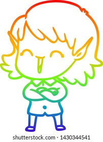 rainbow gradient line drawing of a cartoon elf girl