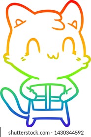 rainbow gradient line drawing of a cartoon happy cat