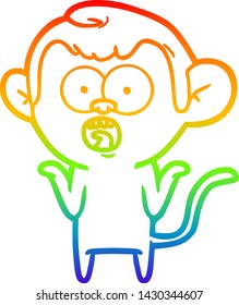 rainbow gradient line drawing of a cartoon shocked monkey