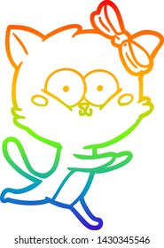 rainbow gradient line drawing of a cartoon cat